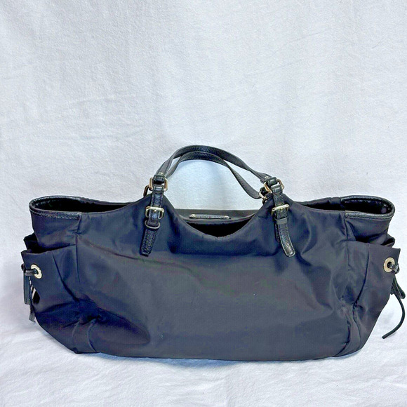 Kate Spade Maise Black Nylon Large Tote‎ Shoulder Bag Side Pockets Purse Leather - Picture 2 of 12
